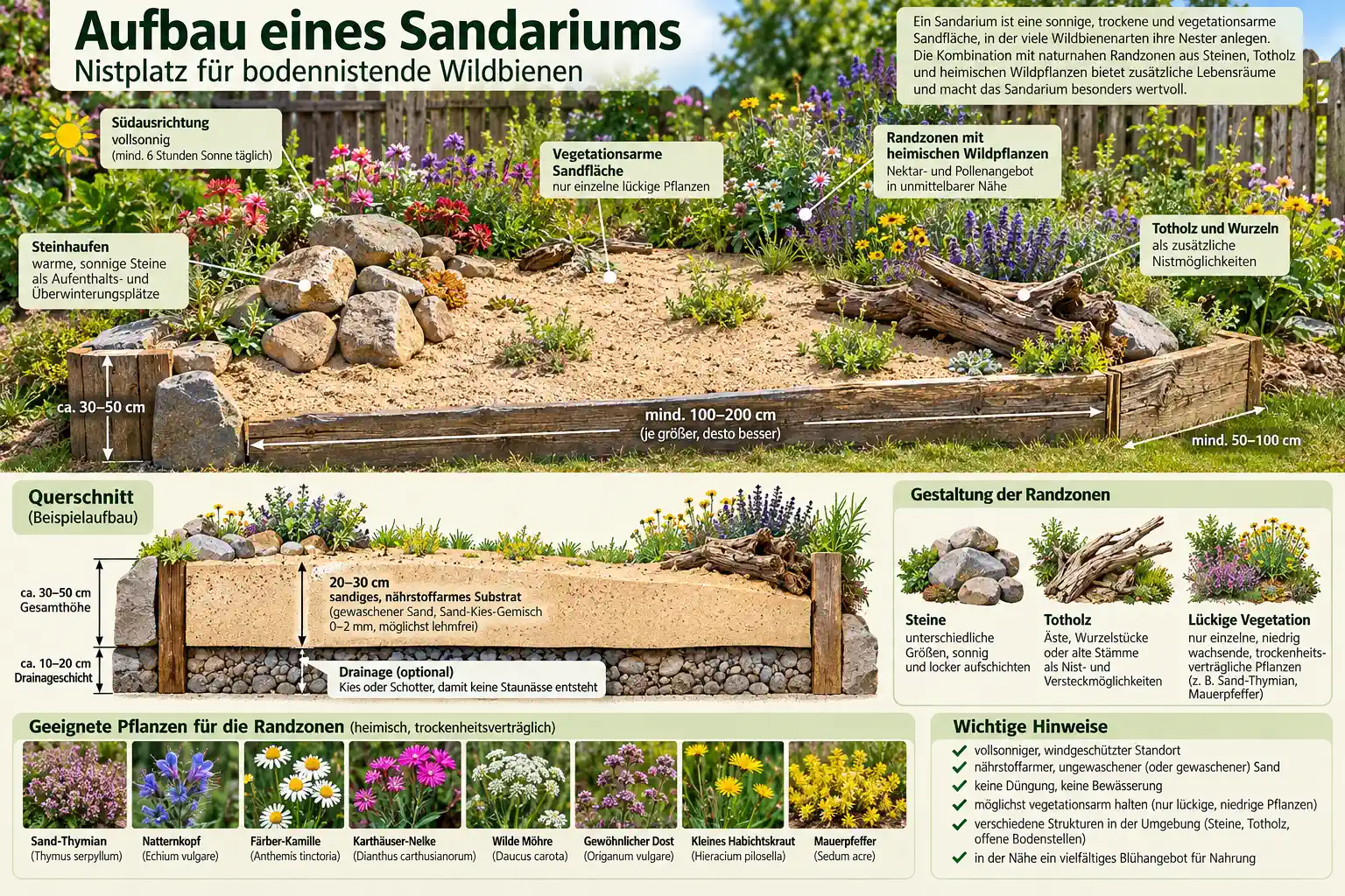 Offene Bodenstellen und Sandflächen für Insekten schaffen