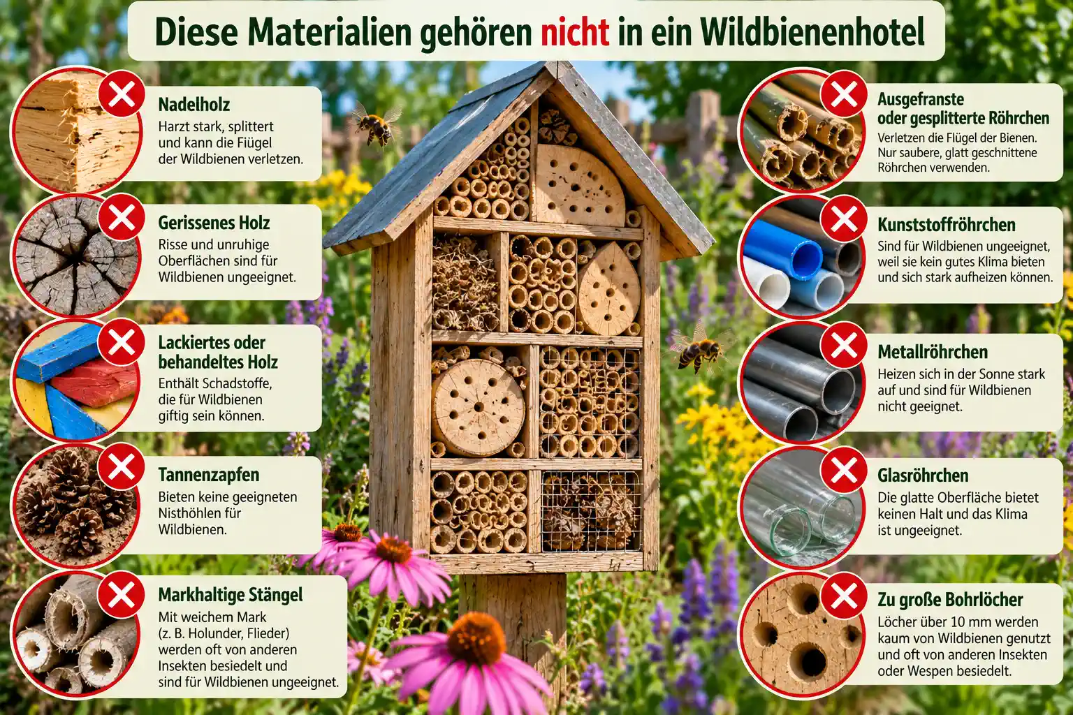 Was nicht in ein Wildbienenhotel gehört