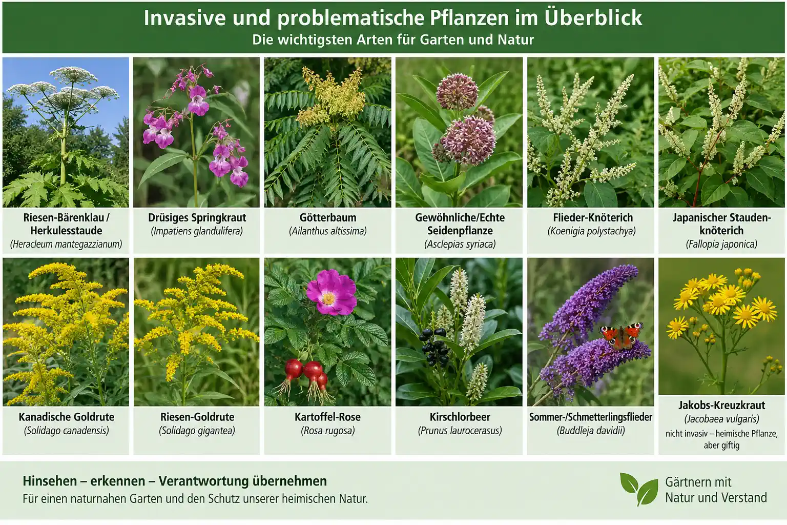 Bildliche Zusammenstellung der invasiven Pflanzen