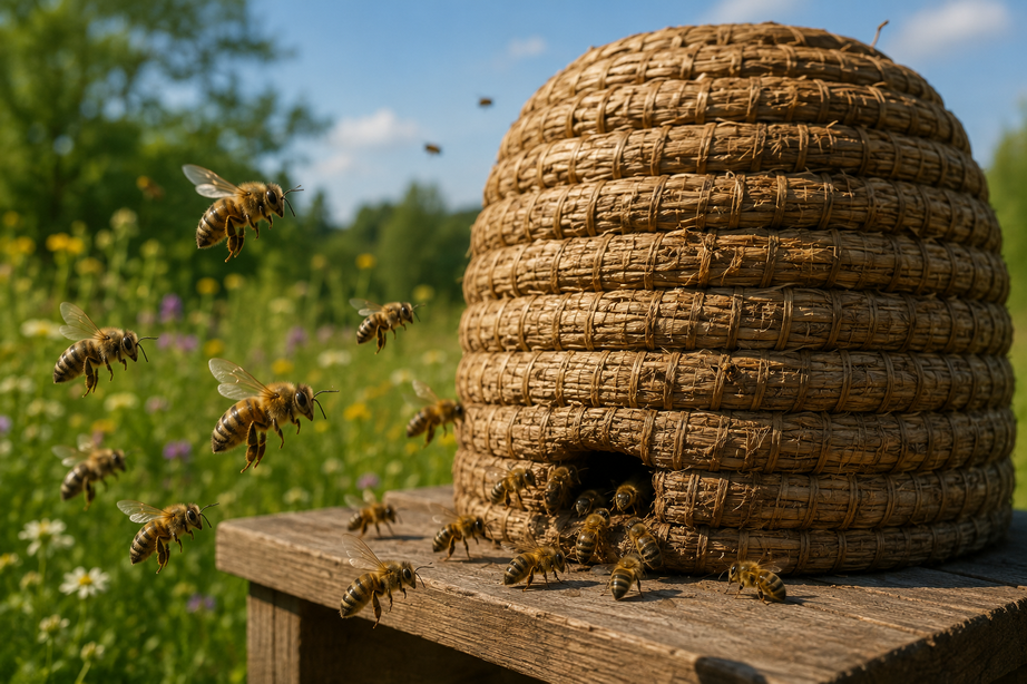 Bienen im Anflug auf den Bienenkorb